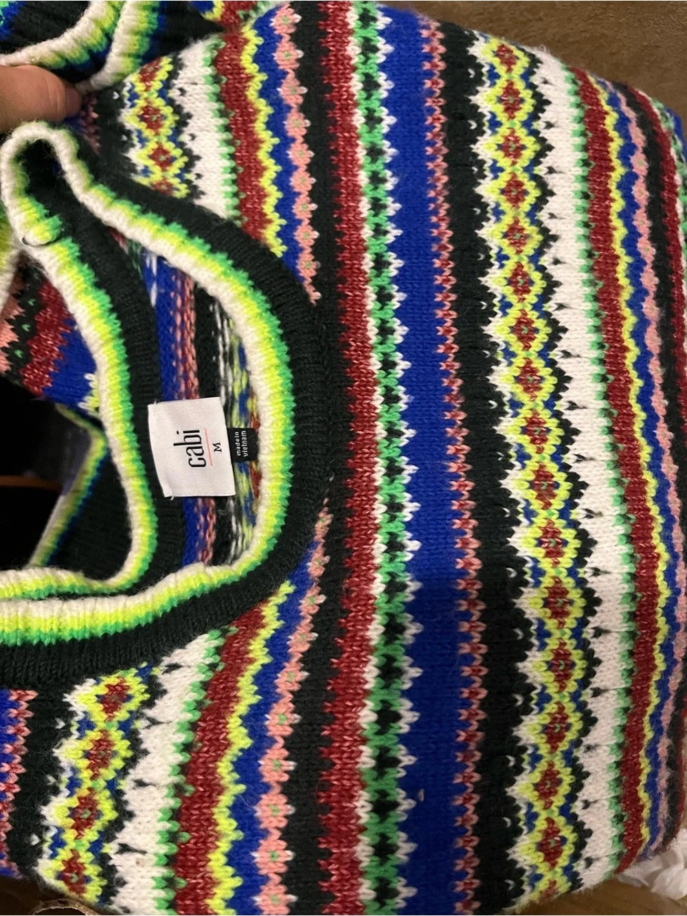 Cabi Moorland Pullover Sweater Fair Isle Multicolor Stripe Neon Fall 2022 M